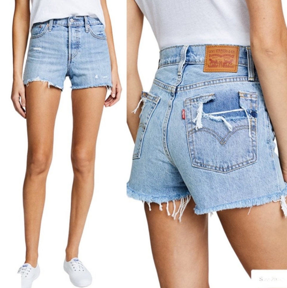 Levi’s Premium Wedgie Short Snooze You Lose High Rise Distressed Raw Hem